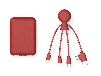Внешний аккумулятор «BioPack» c кабелем «Mr. Bio», 5000 mAh, красный, пластик