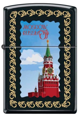 Зажигалка ZIPPO Московский кремль, с покрытием Black Matte, латунь/сталь, чёрная, 38x13x57 мм, черный