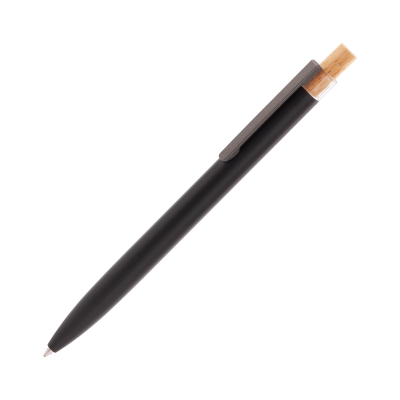 Ручка шариковая "Matt" из переработанного алюминия и пластика, с кнопкой из бамбука, черный, алюминий