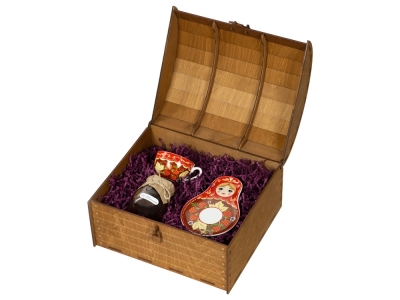 Подарочный набор: чайная пара, варенье из сосновых шишек, коричневый, красный, фиолетовый, дерево, керамика