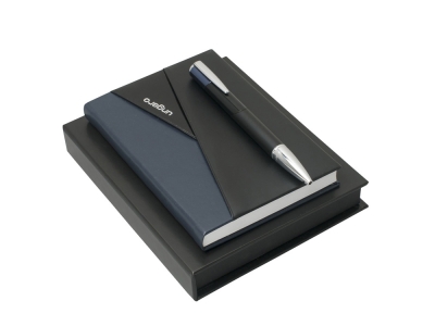 Подарочный набор: блокнот A6, ручка шариковая, черный, серебристый, металл, кожзам