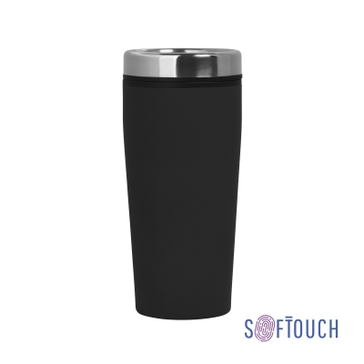 Термостакан "Европа" 500 мл, покрытие soft touch, черный, пластик/soft touch/нержавеющая сталь