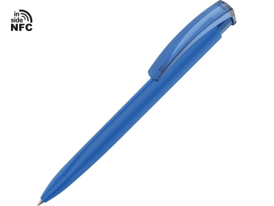 Ручка пластиковая шариковая трехгранная «Trinity K transparent Gum» soft-touch с чипом передачи информации NFC, синий, soft touch