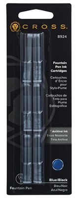 Картридж Cross для перьевой ручки, синий/черный (6шт); блистер, черный