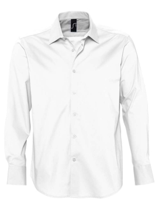 Рубашка мужская с длинным рукавом Brighton, белая, белый, хлопок 97%; эластан 3%, плотность 140 г/м²; поплин стрейч