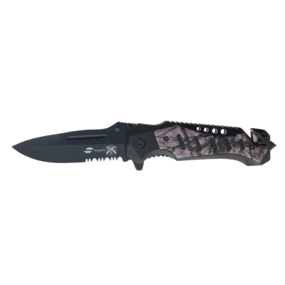 Нож складной Stinger, 90 мм, (чёрный), материал рукояти: сталь/алюминий (серый камуфляж/чёрный), разноцветный