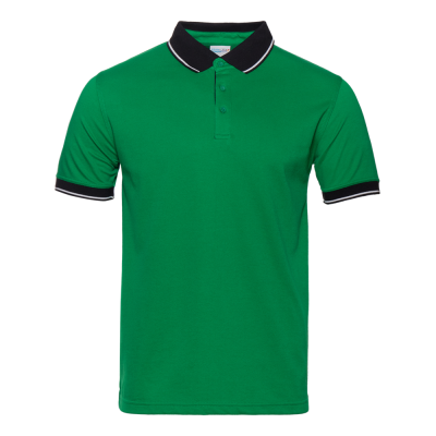 Рубашка поло  мужская STAN с контрастными деталями хлопок/полиэстер 185, 04С, Зелёный/Чёрный, 185 гр/м2, хлопок