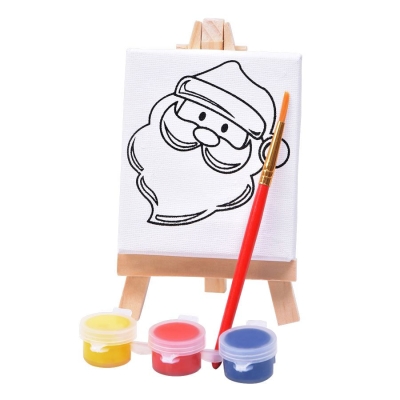 Набор для раскраски "Дед Мороз":холст, мольберт, кисть, краски 3шт, 7,5х12,5х2 см, дерево, холст, белый, дерево, холст