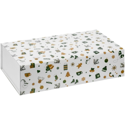 Коробка «Предвкушение волшебства» с ложементом и шубером, белая с зеленым, зеленый, белый, картон