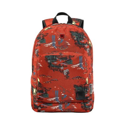 Рюкзак WENGER Crango 16'', кирпичный с рисунком "Альпы", полиэстер 600D, 33x22x46 см, 27 л, красный