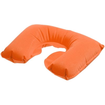 Надувная подушка под шею в чехле Sleep, оранжевая, оранжевый, пвх, флокированный