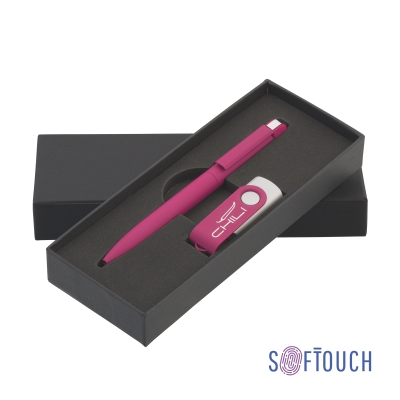Набор ручка + флеш-карта 16 Гб в футляре, покрытие soft touch, розовый, металл/soft touch