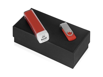 Подарочный набор Flashbank с флешкой и зарядным устройством, красный, пластик