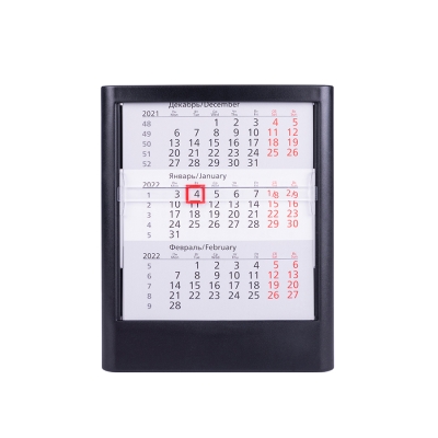 Календарь настольный на 2 года; черный; 13 х16 см; пластик; тампопечать, шелкография, черный, пластик