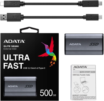 Накопитель SSD A-Data USB-C 500Gb AELI-SE880-500GCGY SE880 2.5" серый