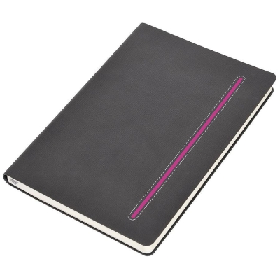 Бизнес-блокнот А5  "Elegance", серый  с розовой вставкой, мягкая обложка,  в клетку, розовый, pu catena
