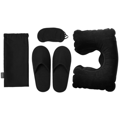 Дорожный набор onBoard, черный, черный, чехол, маска - полиэстер; подушка - пвх, флокированный; тапки - полиэстер, подошва - эва