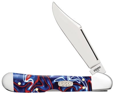 Нож перочинный ZIPPO Patriotic Kirinite Smooth Mini Copperlock, 92 мм, синий + ЗАЖИГАЛКА ZIPPO 207, синий