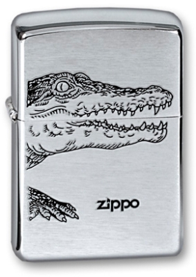 Зажигалка ZIPPO Alligator, с покрытием Brushed Chrome, латунь/сталь, серебристая, 38x13x57 мм, серебристый