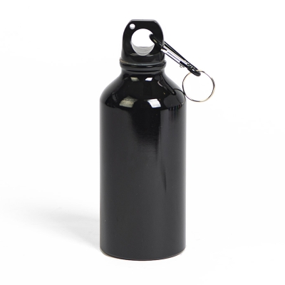 Бутылка для воды "Mento-1", алюминиевая, с карабином, 400 мл., черный, черный, алюминий