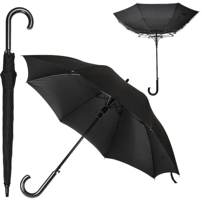 Зонт-трость ANTI WIND, полуавтомат, пластиковая ручка, черный; D=103 см, черный, 100% полиэстер, плотность 190 г/м2