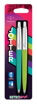 Набор ручек Parker Jotter Originals 80s Retrowave (2186315) Caribbean Blue/Apple Green M син. черн. блистер ручка шариковая 2шт.