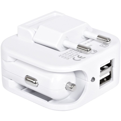 Адаптер с двумя USB-портами для зарядки от сети и от прикуривателя "Socket",6x5,7x4см, белый