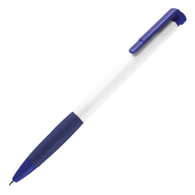 N13, ручка шариковая с грипом, пластик, белый, темно-синий, белый, темно-синий, пластик