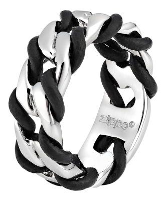 Кольцо ZIPPO, серебристо-чёрное, нержавеющая сталь, 0,9x0,35 см, диаметр 19,1 мм, серебристый