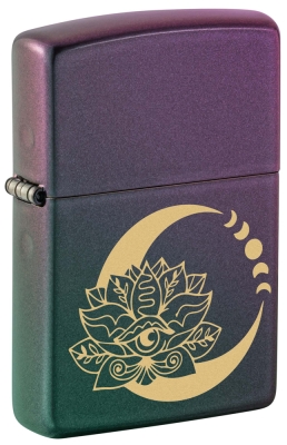 Зажигалка ZIPPO Lotus Moon с покрытием Iridescent, латунь/сталь, черная, 38x13x57 мм, черный