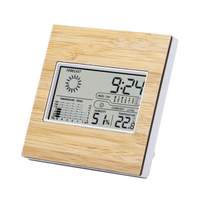 Часы настольные, метеостанция "BEHOX", 13 x 13 x 2.4 см, бамбук, бежевый, бамбук, пластик