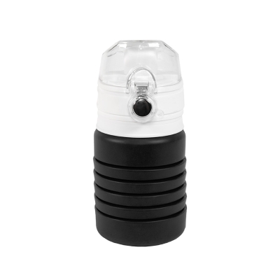 Бутылка для воды складная с карабином SPRING; черная, 550/250 мл, силикон, черный, силикон