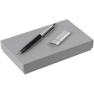 Набор Memorable, черный, черный, пластик, флешка - металл, пластик; коробка - переплетный картон; ручка - металл