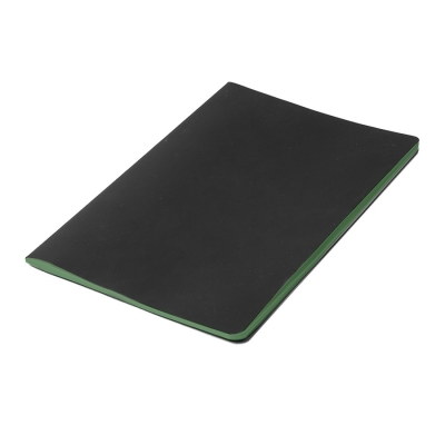 Тетрадь SLIMMY, 140 х 210 мм,  черный с зеленым, бежевый блок, в клетку, черный, зеленый, pu silk touch