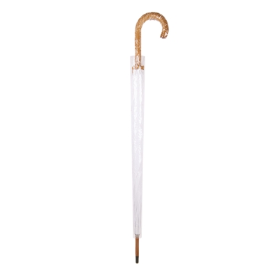 Зонт-трость с деревянной ручкой, полуавтомат; белый; D=103 см, L=90см; нейлон, белый, нейлон, плотность 190 г/м2