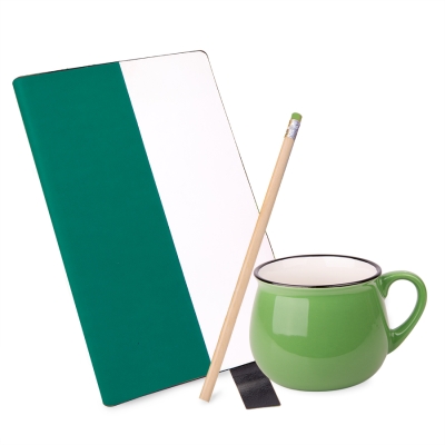Подарочный набор LAST SUMMER: бизнес-блокнот, кружка, карандаш чернографитный, зеленый, белый, зеленый, несколько материалов