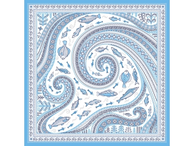 Платок «Белое море. Мезень», белый, голубой, вискоза, шелк