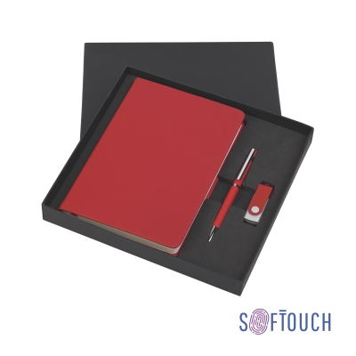 Подарочный набор "Бари", покрытие soft touch, красный, искусственная кожа/металл/soft touch