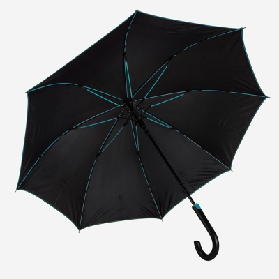 Зонт-трость "Back to black", полуавтомат, 100% полиэстер, черный с голубым, черный, голубой, 100% полиэстер, плотность 190т
