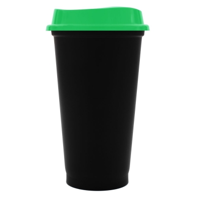 Стакан с крышкой Color Cap Black, черный с зеленым, черный, зеленый, полипропилен