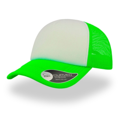 Бейсболка "RAPPER", 5 клиньев, пластиковая застежка, зеленый неон с белым; 100% полиэстер, 80 г/м2, белый, ярко-зеленый, 100% полиэстер, 80 г/м2