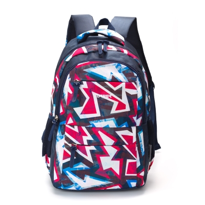Рюкзак TORBER CLASS X, темно-синий с розовым орнаментом, полиэстер, 45 x 30 x 18 см, синий