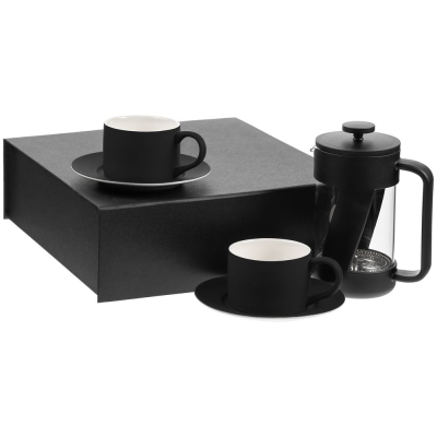 Набор для чая на 2 персоны Best Morning, черный, черный, пластик, чайная пара - фарфор; покрытие софт-тач; френч-пресс - боросиликатное стекло, нержавеющая сталь; коробка - переплетный картон