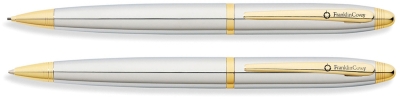 Набор FranklinCovey Lexington: шариковая ручка и карандаш 0.9мм. Цвет - хромовый с золотистой отделк, серебристый, латунь, нержавеющая сталь