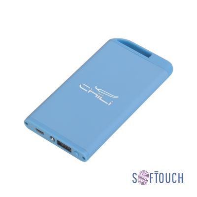 Зарядное устройство "Theta" с фонариком, 4000 mAh, покрытие soft touch, голубой, металл/soft touch