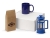 Подарочный набор с чаем, кружкой и френч-прессом «Чаепитие», синий, прозрачный, пластик, стекло, керамика