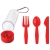 Набор "Pocket":ложка, вилка, нож в футляре с карабином, красный, 4,2х15см, пластик, красный, пластик