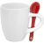 Кофейная кружка Pairy с ложкой, белая с красной, белый, красный, каменная керамика