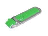 USB 2.0- флешка на 64 Гб с массивным классическим корпусом, зеленый, серебристый, кожа