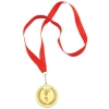 Медаль наградная на ленте "Золото"; 48 см., D=5см.; текстиль, латунь; лазерная гравировка, шелкограф, красный, золотистый, текстиль, металл